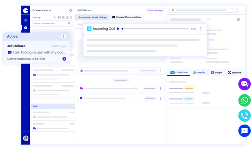 Plivo CX interface showing multiple communication channels
