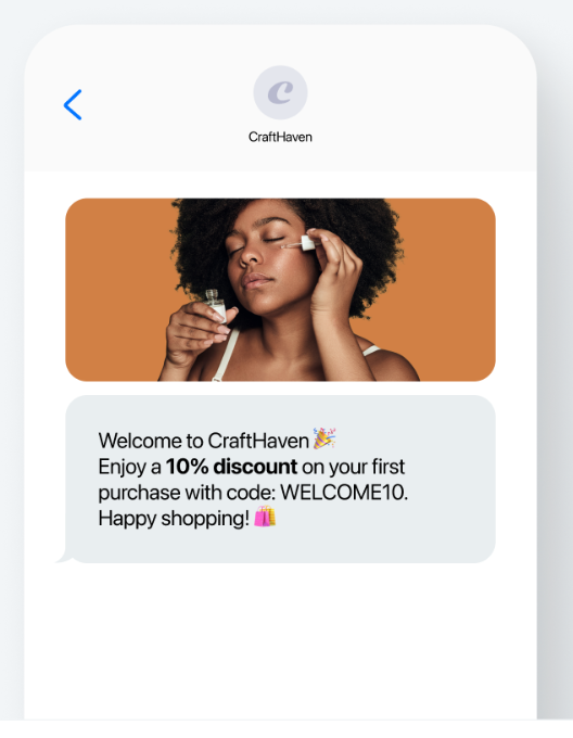 Image displaying a welcome SMS for a new subscriber.